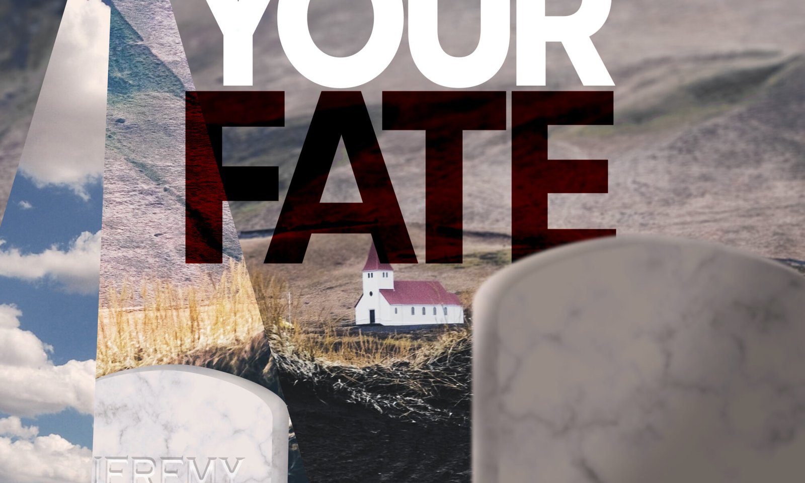 A tombstone with Jeremy's name is reflected in a Pyramidion. The episode title is displayed "Choose Your Fate."